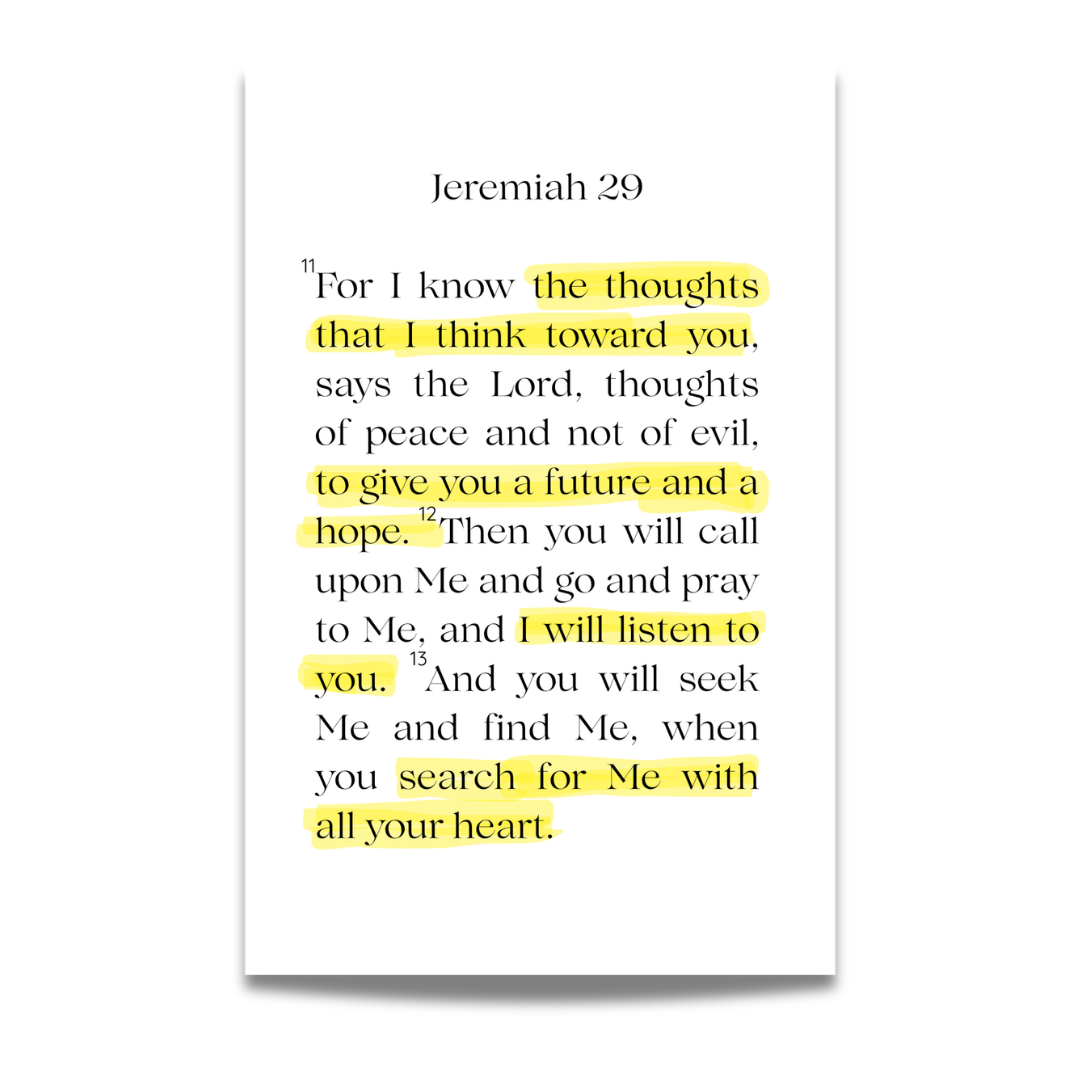 Jeremiah 29:11-13 Print (No frame) - 11x17 Christian Scripture Art Print